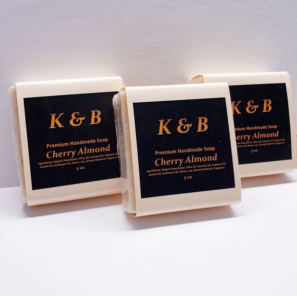 CHERRY ALMOND Premium Handmade Natural Body Scrub Bar Soap, 5 oz (3 pack) - Picture 3 of 6